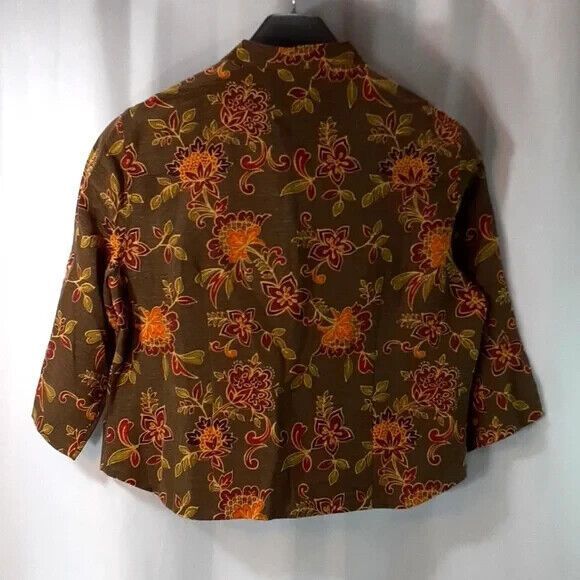 Nomadic Traders size large silk linen floral boxy 3/4 sleeve button front - Picture 6 of 11